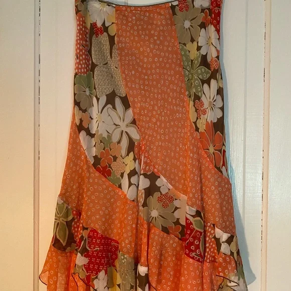 Allison Taylor Asymmetrical Floral Skirt - Orange and Brown - Picture 1 of 5